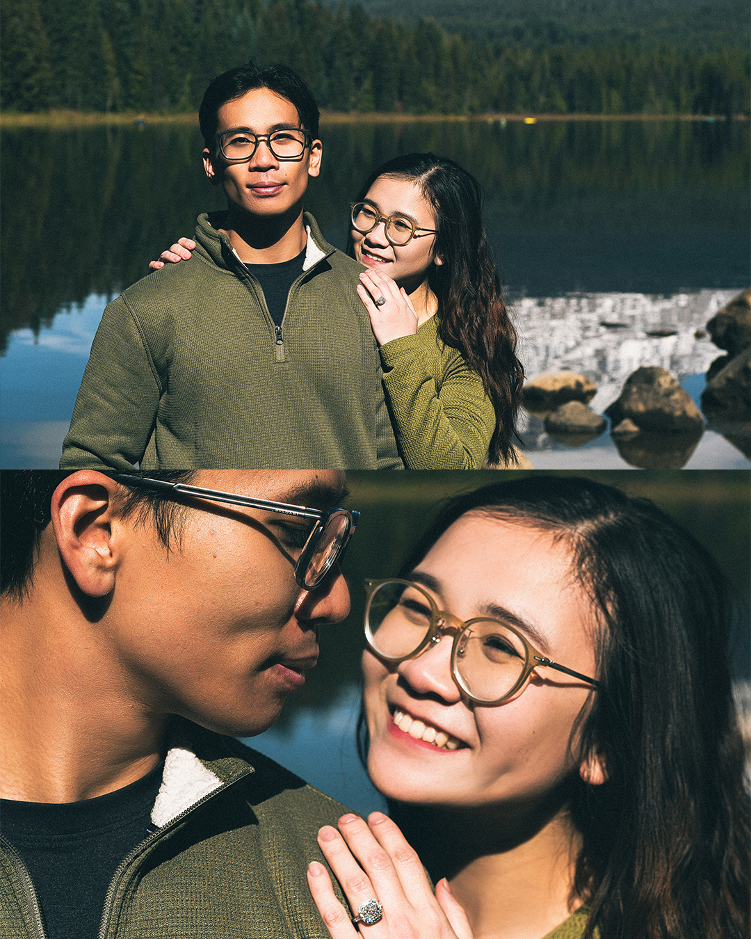 Cinematic Surprise Proposal at Trillium Lake with the View of Snowy Mount Hood — photograph 4 of 10